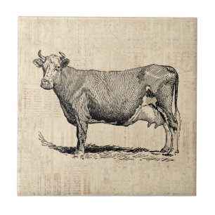 Classic Old Fashioned Cow Art Tile