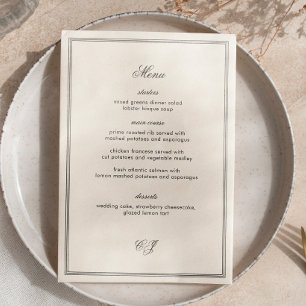 Classic Old Money Black and White Wedding Menu