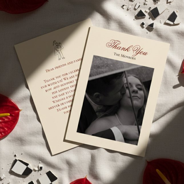 Classic Old Money Bold Red Wedding Thank You Card (Express your gratitude in timeless style with this Old Money Bold Red Wedding Thank You Card!)