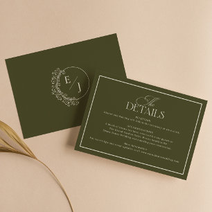 Classic Old Money Olive Green Elegant Wedding Enclosure Card