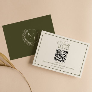 Classic Old Money Olive Green Wedding QR Code RSVP Card