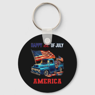 Classic Old Pickup Truck 4th of July Patriotic Key Ring