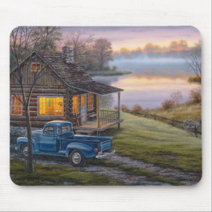 Classic Old Pickup Truck and Log Cabin Fine Art Mouse Mat