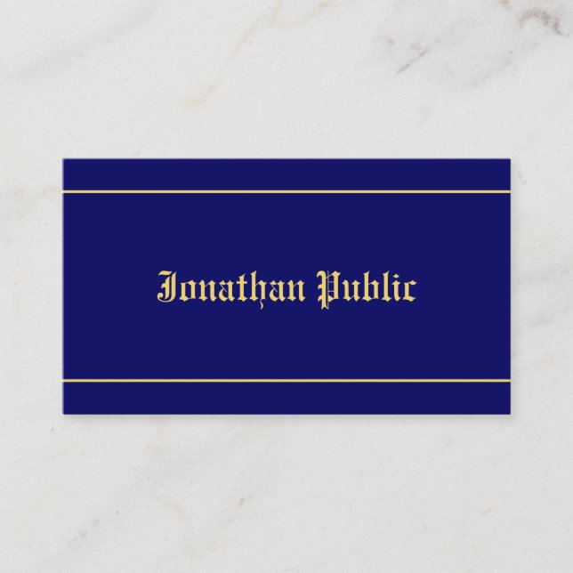 Classic Old Style Font Text Elegant Navy Blue Gold Business Card (Front)