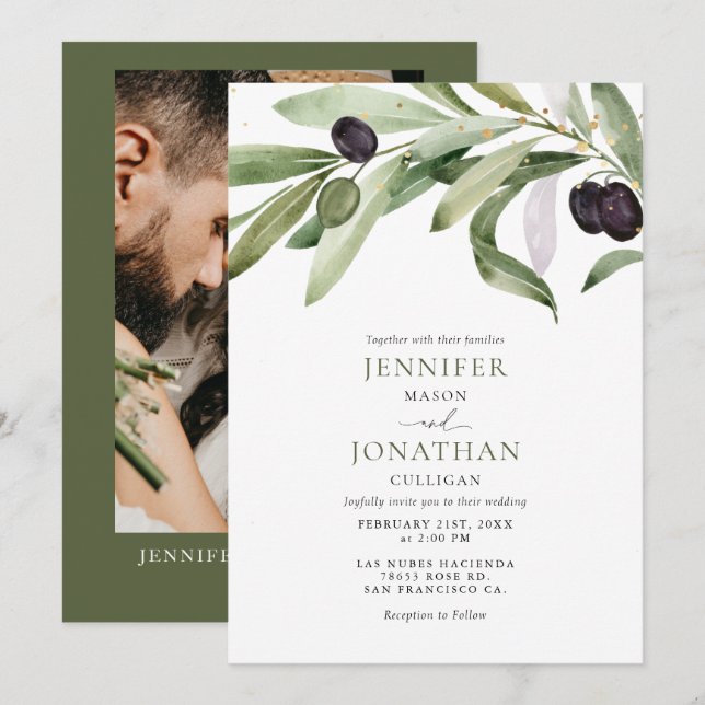 Classic Olive Branch Garden Wedding Invitation (Front/Back)