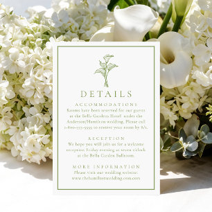 Classic Olive Green Calla Lily Wedding Details Enclosure Card