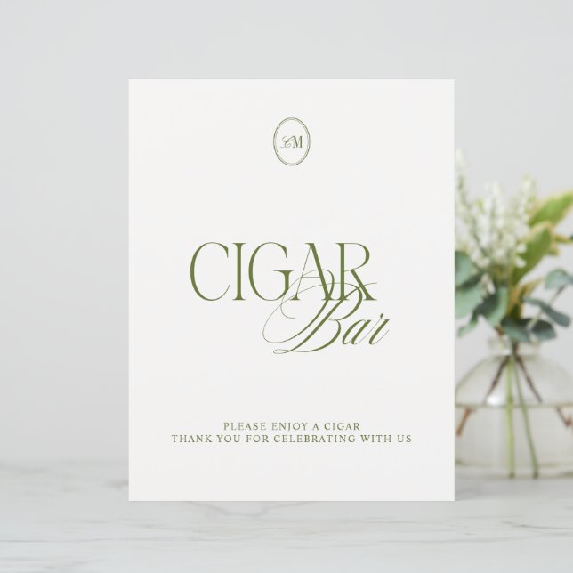 Classic Olive Green Cigar Bar Wedding Sign (Standing Front)