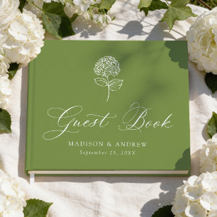 Classic Olive Green Hydrangea Wedding Guest Book