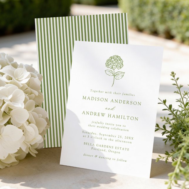 Classic Olive Green Hydrangea Wedding Invitation (Creator Uploaded)
