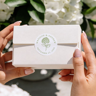 Classic Olive Green Hydrangea Wedding Round Sticker