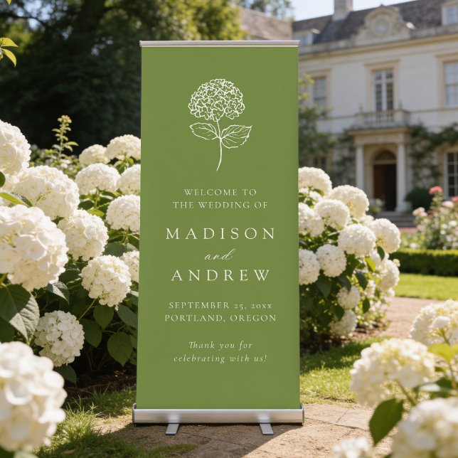 Classic Olive Green Hydrangea Wedding Welcome Retractable Banner (Creator Uploaded)