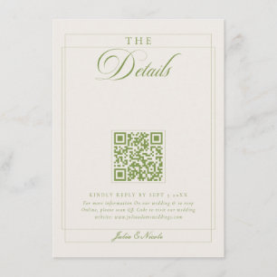 Classic Olive Green Ivory Calligraphy QR Details Enclosure Card