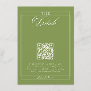 Classic Olive Green Ivory Calligraphy QR Details Enclosure Card