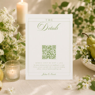 Classic Olive Green Ivory Calligraphy QR Details Enclosure Card
