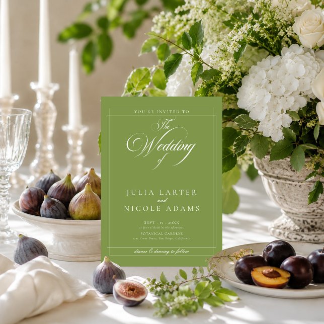 Classic Olive Green Ivory Calligraphy QR Wedding Invitation (Creator Uploaded)