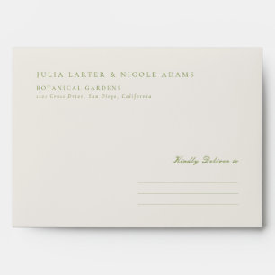 Classic Olive Green Ivory Calligraphy Wedding Envelope