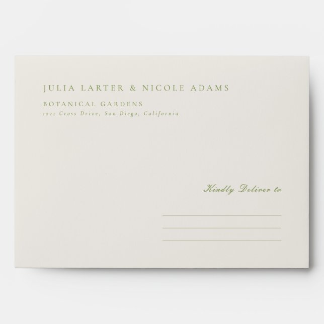 Classic Olive Green Ivory Calligraphy Wedding Envelope (Front)