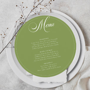 Classic Olive Green Ivory Calligraphy Wedding Menu