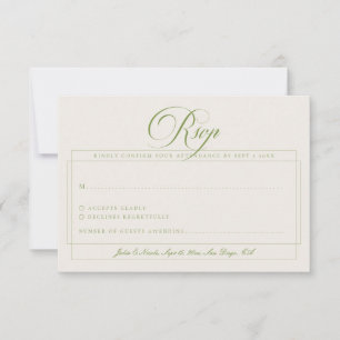Classic Olive Green Ivory Calligraphy Wedding RSVP Card
