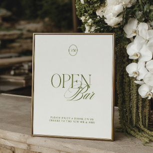 Classic Olive Green Open Bar Wedding Sign