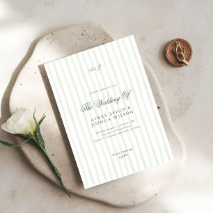 Classic Olive Green Striped Elegant Wedding Invitation