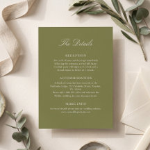 Classic Olive Green Typography Wedding Details