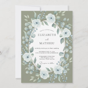 Classic Olive Periwinkle Leaf Wedding Invitation