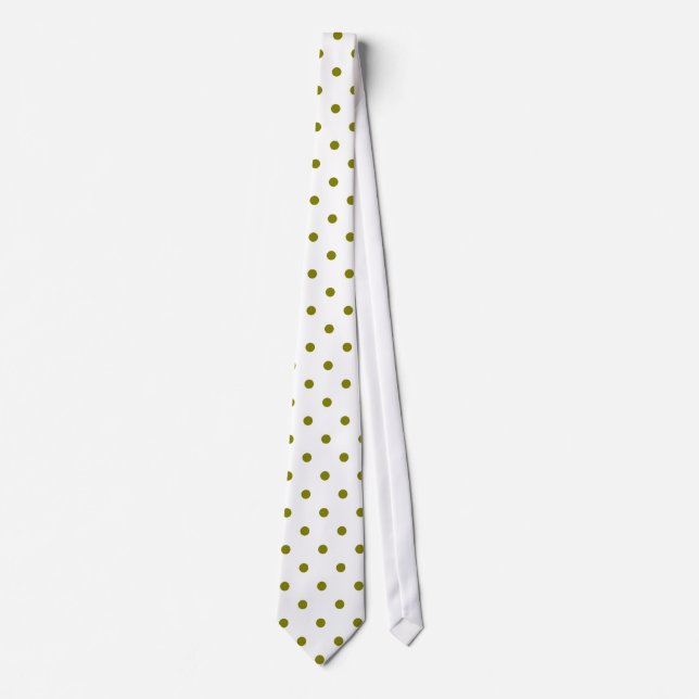 Classic Olive Polka Dot Pattern on White Tie (Front)