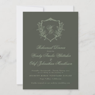 Classic olive sage Monogram Rehearsal Dinner Invitation