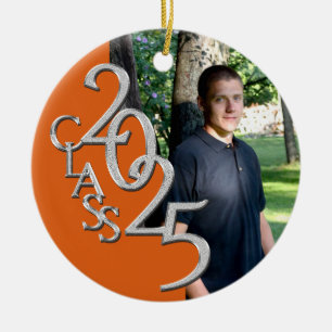 Classic Orange 2025 Graduate Photo Ceramic Tree Decoration