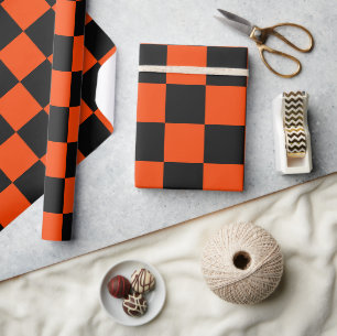Classic Orange and Black Checkers Wrapping Paper