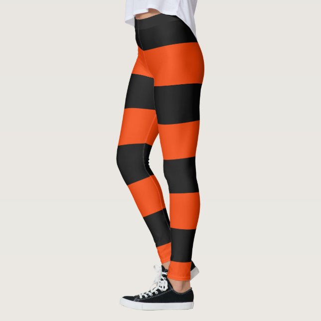 Classic Orange and Black Wide Stripes Leggings (Left)
