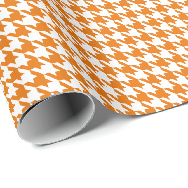 Classic Orange and White Houndstooth Pattern  Wrapping Paper (Roll Corner)