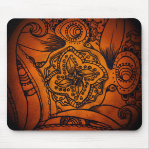 Classic Orange & Black Floral Mandala Mousepad