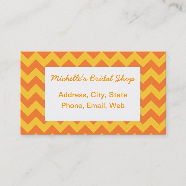 Classic Orange Chevron Pattern Business Card (Front)
