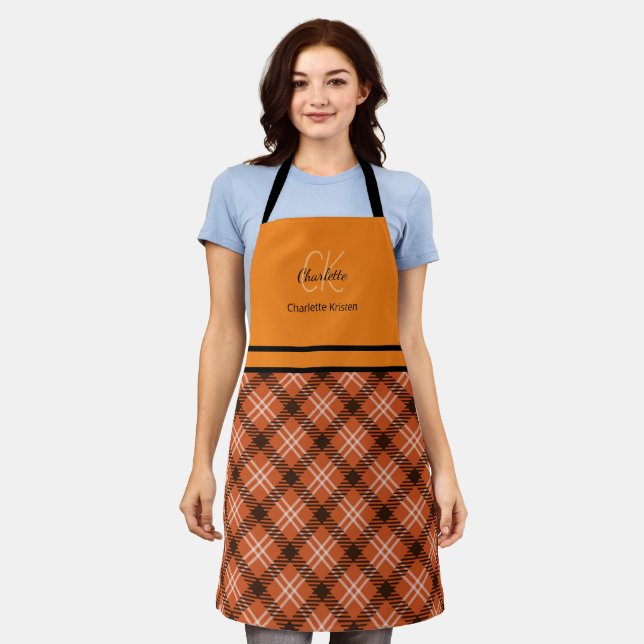 Classic Orange Fall Plaid monogram Apron (Worn)