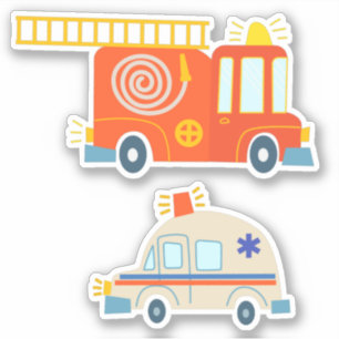 Classic orange fire truck siren ladder ambulance