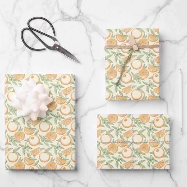 Classic Orange Fruit Pattern Wrapping Paper Sheet (Front)