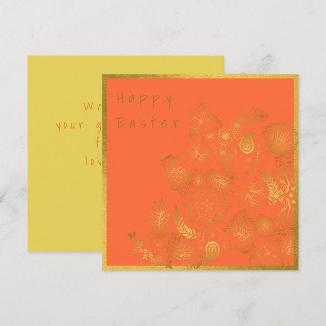 Classic Orange Gold Floral Easter Card (Front/Back)