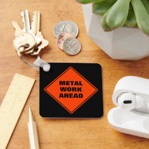 Classic orange sign metal work ahead personalised key ring