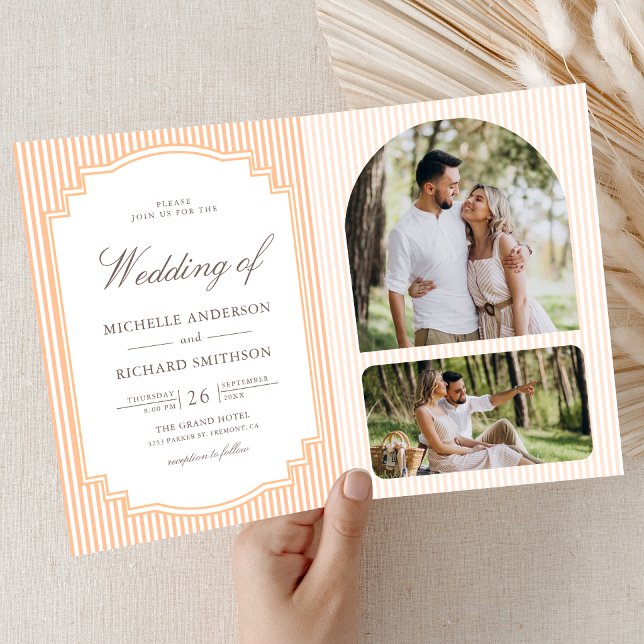 Classic Orange Striped Photo QR Code Wedding Invitation (Creator Uploaded)