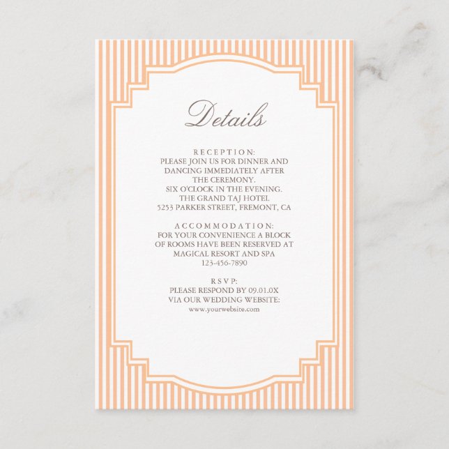 Classic Orange Striped Wedding Details Enclosure Card (Front)