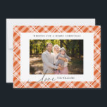 Classic Orange Tartan Plaid Two Photos Christmas Holiday Card<br><div class="desc">Spread holiday cheer to family and friends this season with our Classic Adorable orange Tartan Plaid Custom Photos Christmas Holiday Card. Featuring a timeless light brown gingham plaid design, this card is perfect for showcasing your favourite photo, creating a truly personal touch. The Word Love is in calligraphy font for...</div>