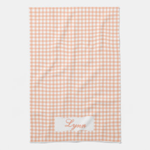 Classic Orange & White Gingham Personalized Name Tea Towel