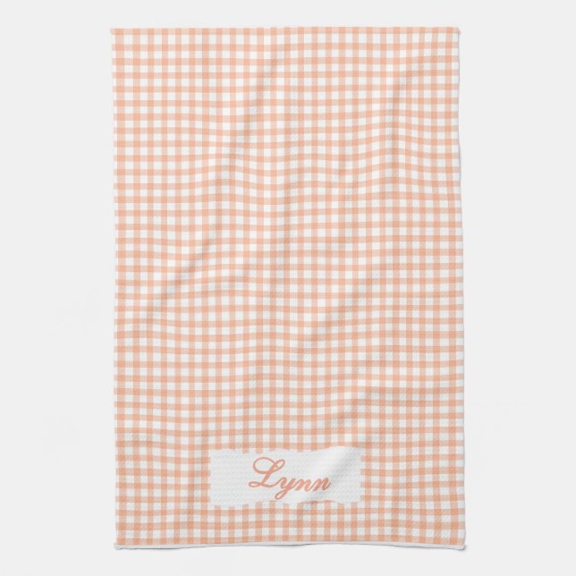 Classic Orange & White Gingham | Personalized Name Tea Towel (Vertical)