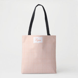 Classic Orange & White Gingham Personalized Name Tote Bag