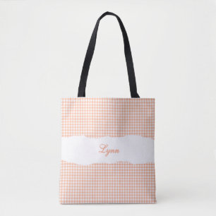 Classic Orange & White Gingham Personalized Name Tote Bag