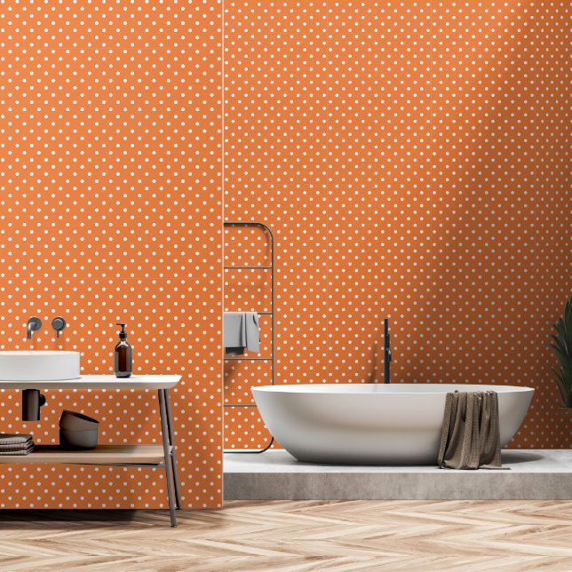 Classic Orange & White Polka Dot Seamless Fall Wallpaper (Bathroom)
