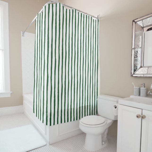 Classic Organic Stripes Deep Green Shower Curtain (In Situ)