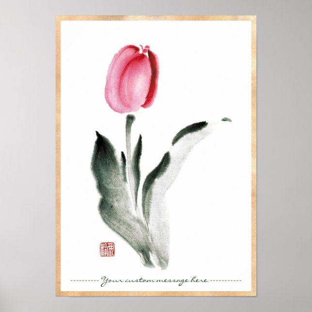 Classic oriental chinese sumi-e ink flower tulip poster (Front)